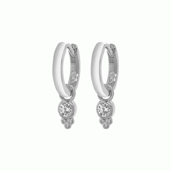 Huggie Earring with Hanging CZ - Sterling Silver