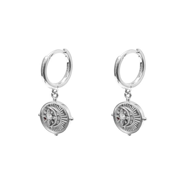 Huggie Earrings Moon & Star CZ - Sterling Silver