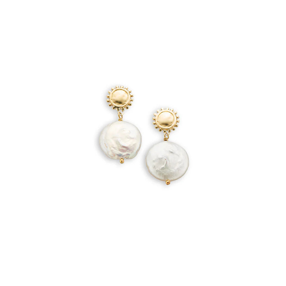 Palas Golden sun and moon pearl earrings
