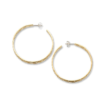 Palas Brass &amp; Sterling Silver Paros Greek Key Hoop Earrings 43mm