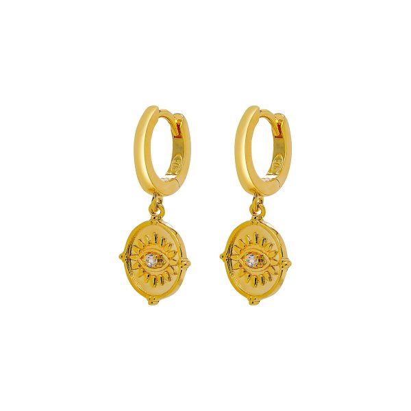 Huggie Earring with CZ Eye - Sterling Silver with Gold Plating