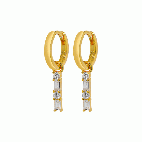 Huggie Earring with Bar Drop CZ - Sterling Silver with Gold Plating
