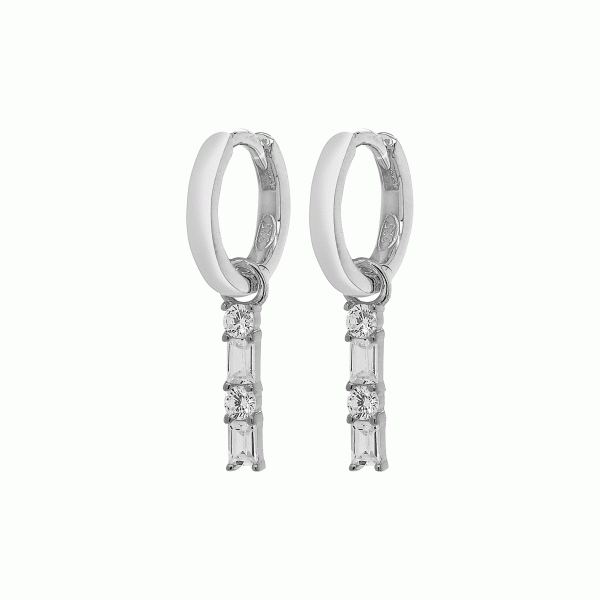 Huggie Earring with Bar Drop CZ - Sterling Silver