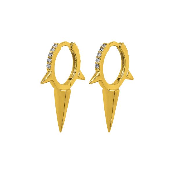 Huggie Earring Spike CZ - Sterling Silver with Gold Plating