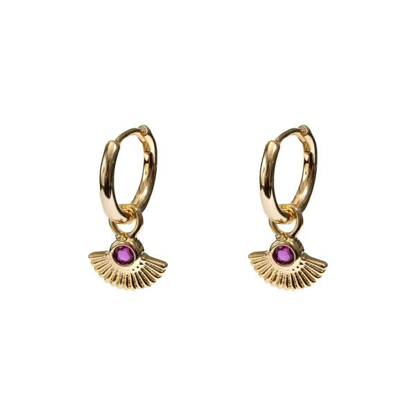 Huggie Fan Pink CZ Earring - Sterling Silver with Gold Plating